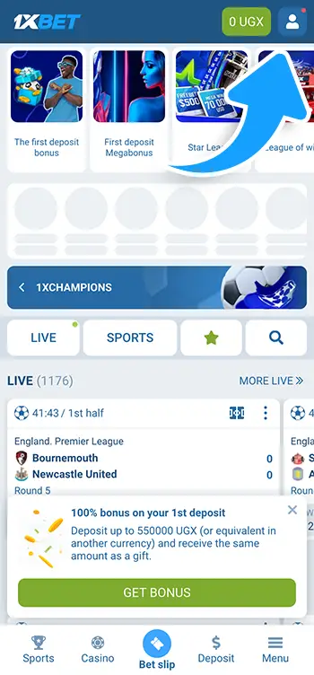 Step 1 - Log in from a desktop or mobile or 1xBet app