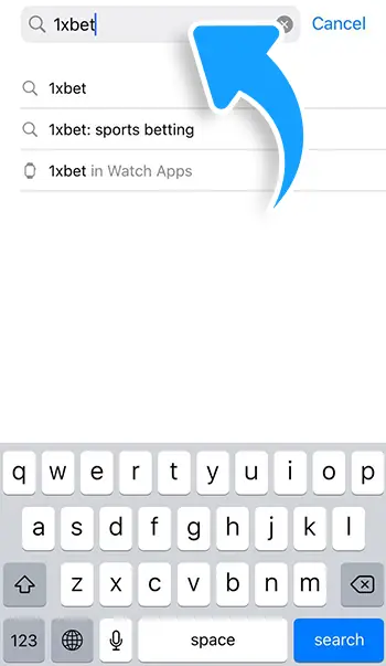 Step 2 - Tap Search and enter 1xBet