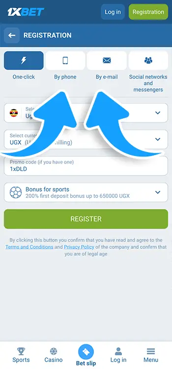 Step 3 - Choose a registration method: one-click, phone, email, or social media