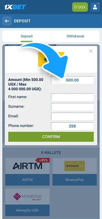Step 4 - Enter the deposit amount