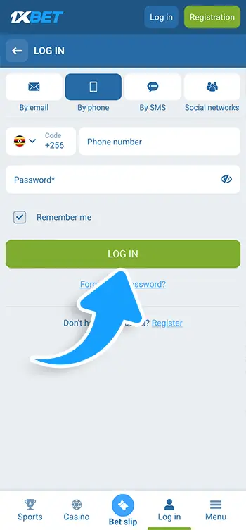 Step 6 - Tap Login to 1xBet